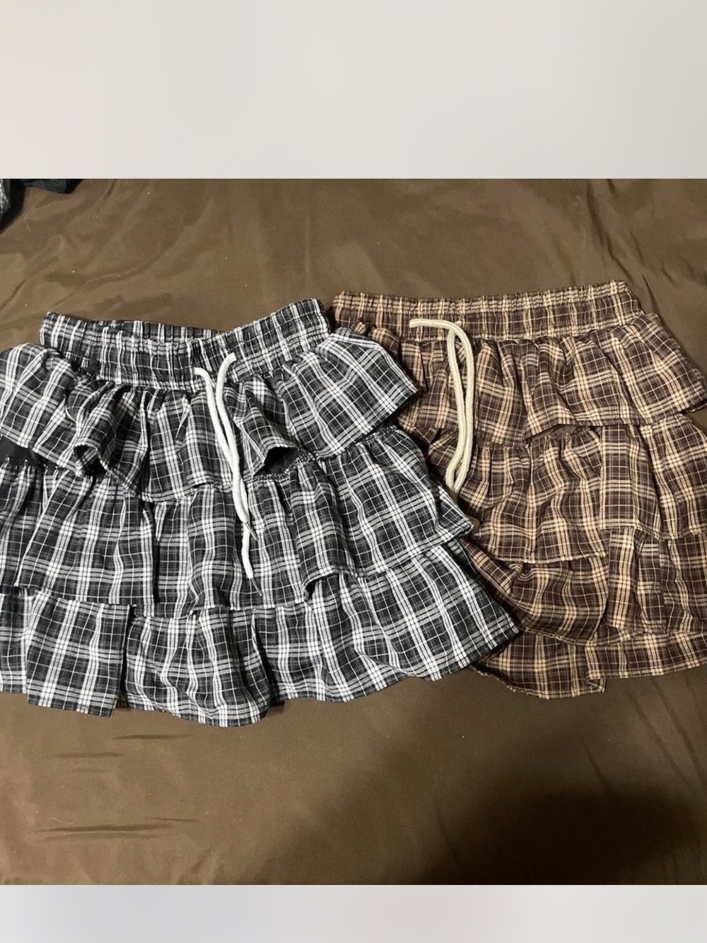 Tiered Plaid Mini Skirt - Black & Brown